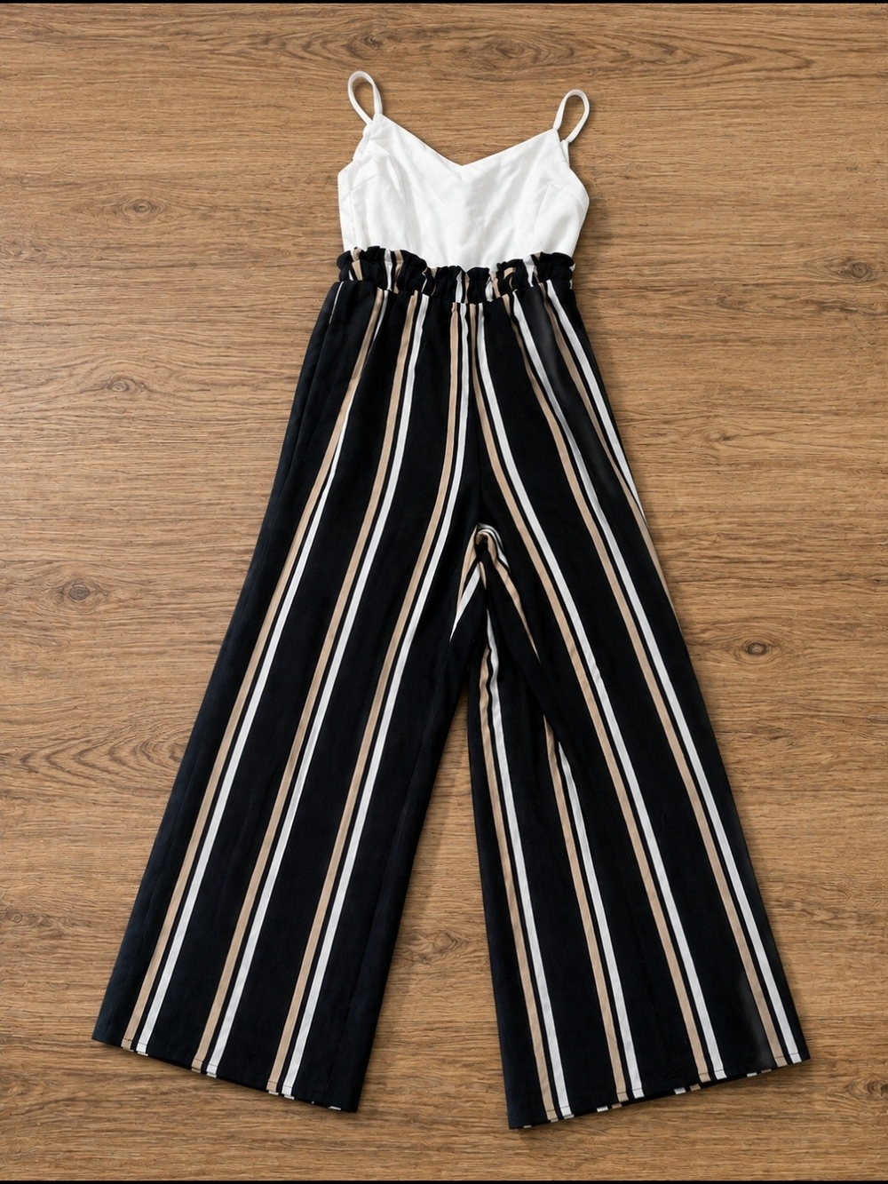J for Justify Black Striped Wide-Leg Jumpsuit with White Bodice
